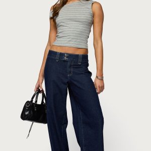 Cuffed Low Rise Straight Leg Jeans