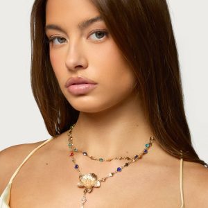Flower Cascading Gemstone Necklace Set
