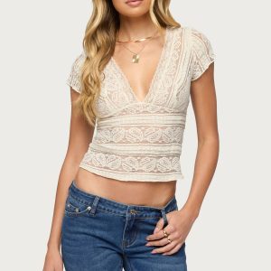 Avalee Sheer Lace V Neck Top