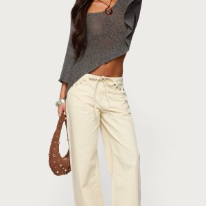 Grommet Tie Waist Low Rise Baggy Jeans