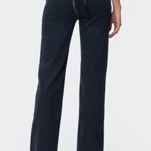 Ribbon Lace Up Low Rise Straight Leg Jeans