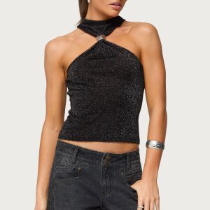 Nalia Gathered Ring Glitter Knit Top