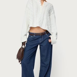 Petite Pinstripe Low Rise Baggy Jeans