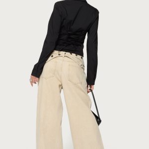 Buttoned Belt Low Rise Baggy Jeans