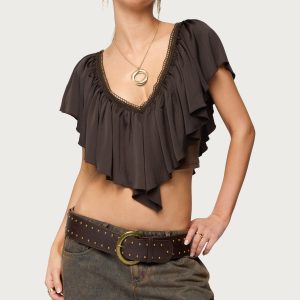 Deena Ruffled V Neck Top
