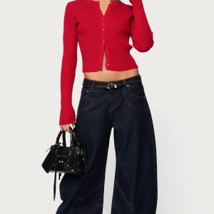 Double Pocket Low Rise Barrel Leg Jeans