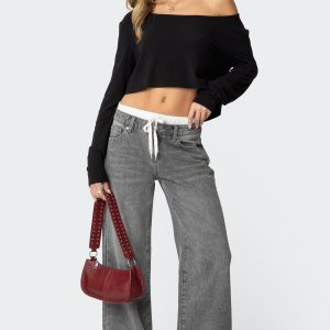 Boxer Detail Low Rise Baggy Jeans