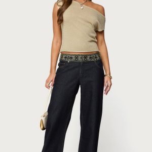 Carlie Embroidered Low Rise Wide Leg Jeans