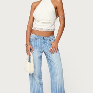 Tera Striped Low Rise Straight Leg Jeans