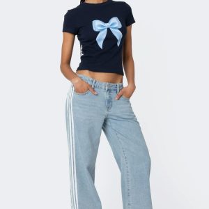 Ribbon Washed Low Rise Baggy Jeans