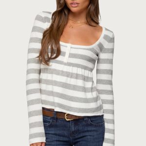 Lockie Striped Knit Babydoll Top