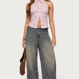 Side Belt Low Rise Barrel Jeans