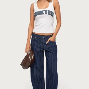 Lace Trim Striped Low Rise Baggy Jeans