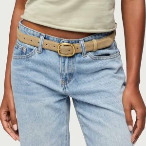 Oval Buckle Faux Suede Belt