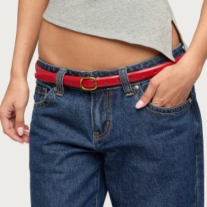 Oval Buckle Faux Leather Belt