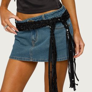 Sequin Fringe Tie Belt
