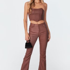 Luna Faux Leather Mid Rise Flared Jeans