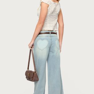 Contrast Heart Low Rise Baggy Jeans