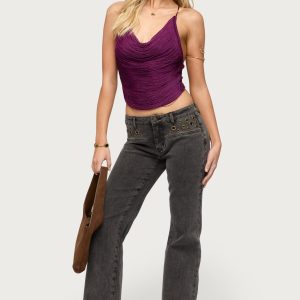 Grommet Mid Rise Straight Leg Jeans