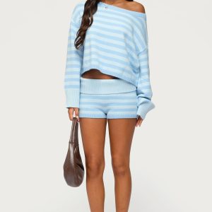 Saphi Striped Foldover Knit Shorts
