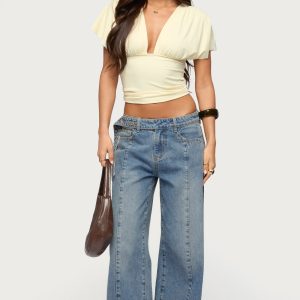 Buttoned Waist Low Rise Baggy Jeans