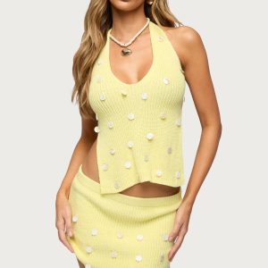 Lylah Backless Charm Knit Halter Top