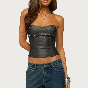 Izara Studded Faux Leather Corset