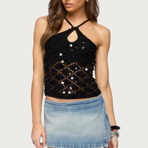 Mae Open Back Sequin Crochet Top