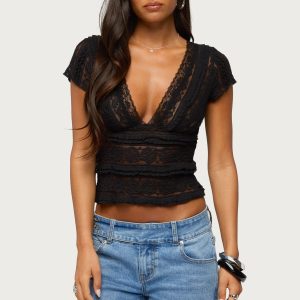 Avalee Sheer Lace V Neck Top