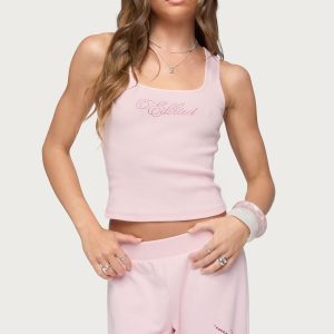 Edikted Studio Rhinestone Ribbed Tank Top
