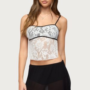 Solara Contrast Backless Sheer Crochet Top