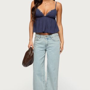 Plaid Cuffed Low Rise Baggy Jeans
