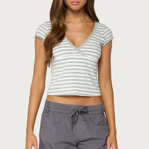Laia Striped V Neck T Shirt