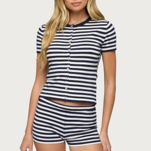 Irena Striped Button Up Knit Top