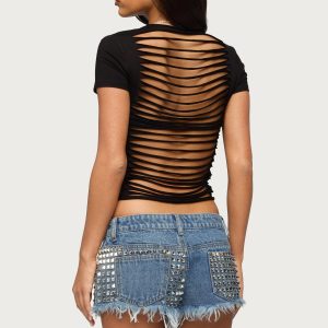 Izabelle Shredded Back T Shirt