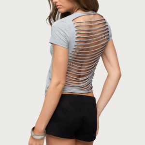 Izabelle Shredded Back T Shirt
