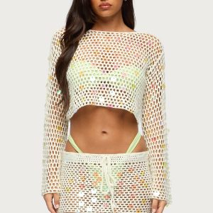 Kirah Sequin Crochet Top
