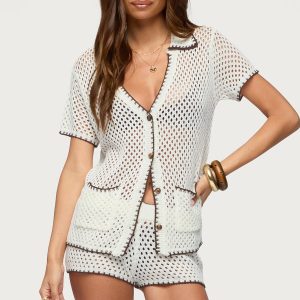 Rocca Contrast Button Up Crochet Top