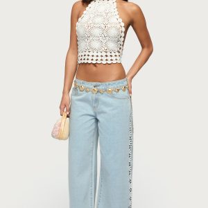 Crochet Panel Low Rise Wide Leg Jeans