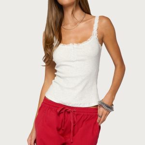 Contrast Stitched Lacey Henley Top