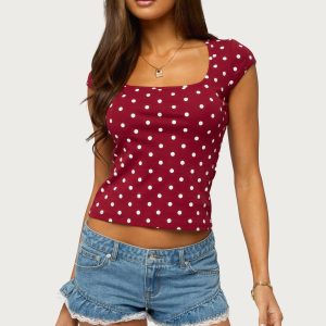 Mookie Square Neck Polka Dot Top