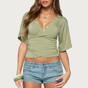 Sully Iridescent Button Wrapped Top