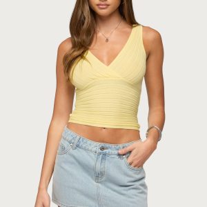 Beah Ribbed Knit V Neck Top