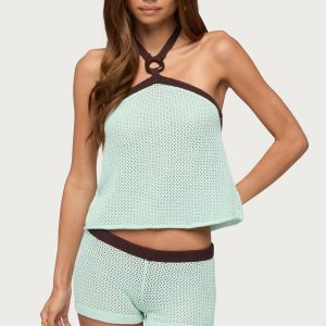 Loli Ring Contrast Knit Halter Top