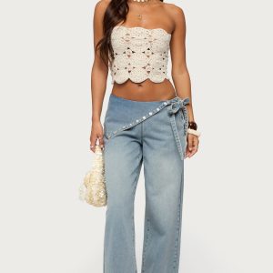 Button Foldover Low Rise Baggy Jeans