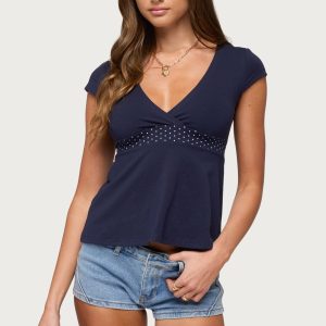 Indygo Polka Dot V Neck Top