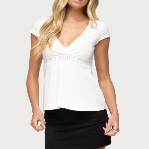 Indygo Polka Dot V Neck Top