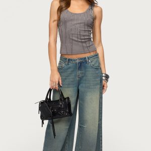 Adjustable Button Low Rise Baggy Jeans