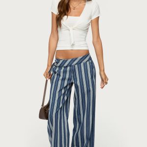 Belt Striped Low Rise Baggy Jeans