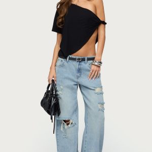 Ellah Distressed Low Rise Baggy Jeans